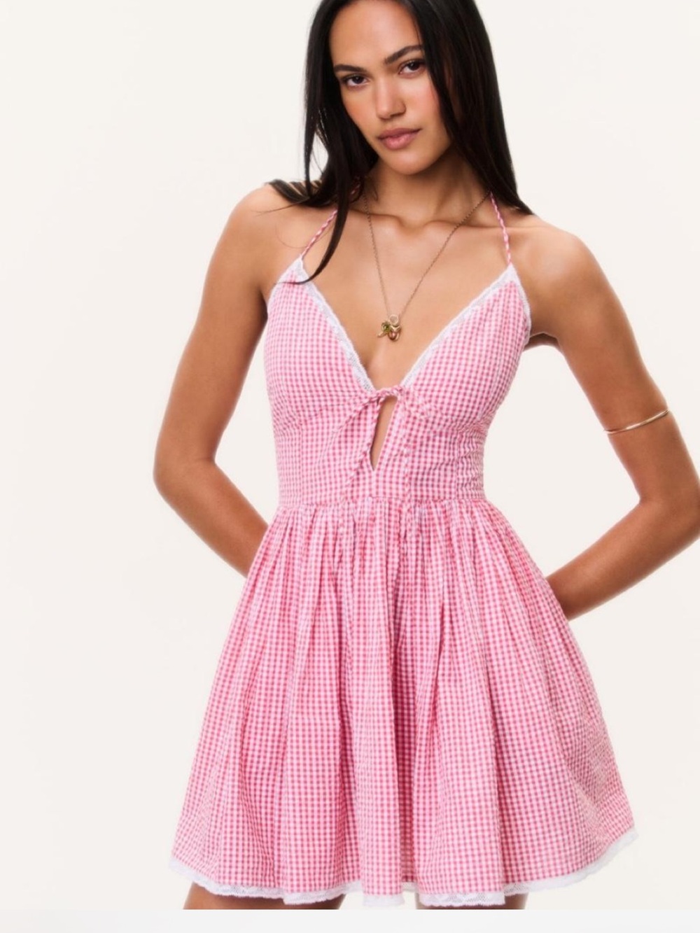 Love Shack Fancy Khloe Cotton Gingham Mini Dress in Red/White